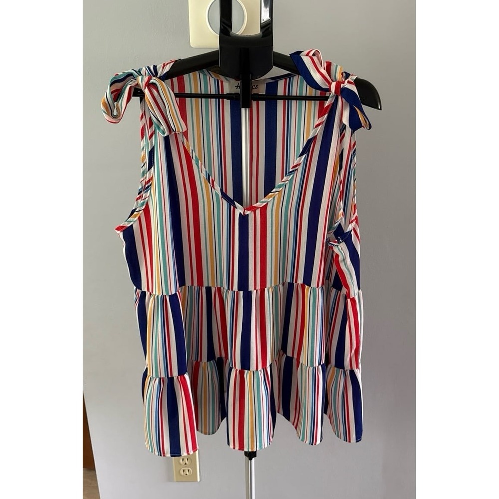 Haptics Women's Multicolor Vertical Stripe Tie Bow‎ Tank Top Size Medium